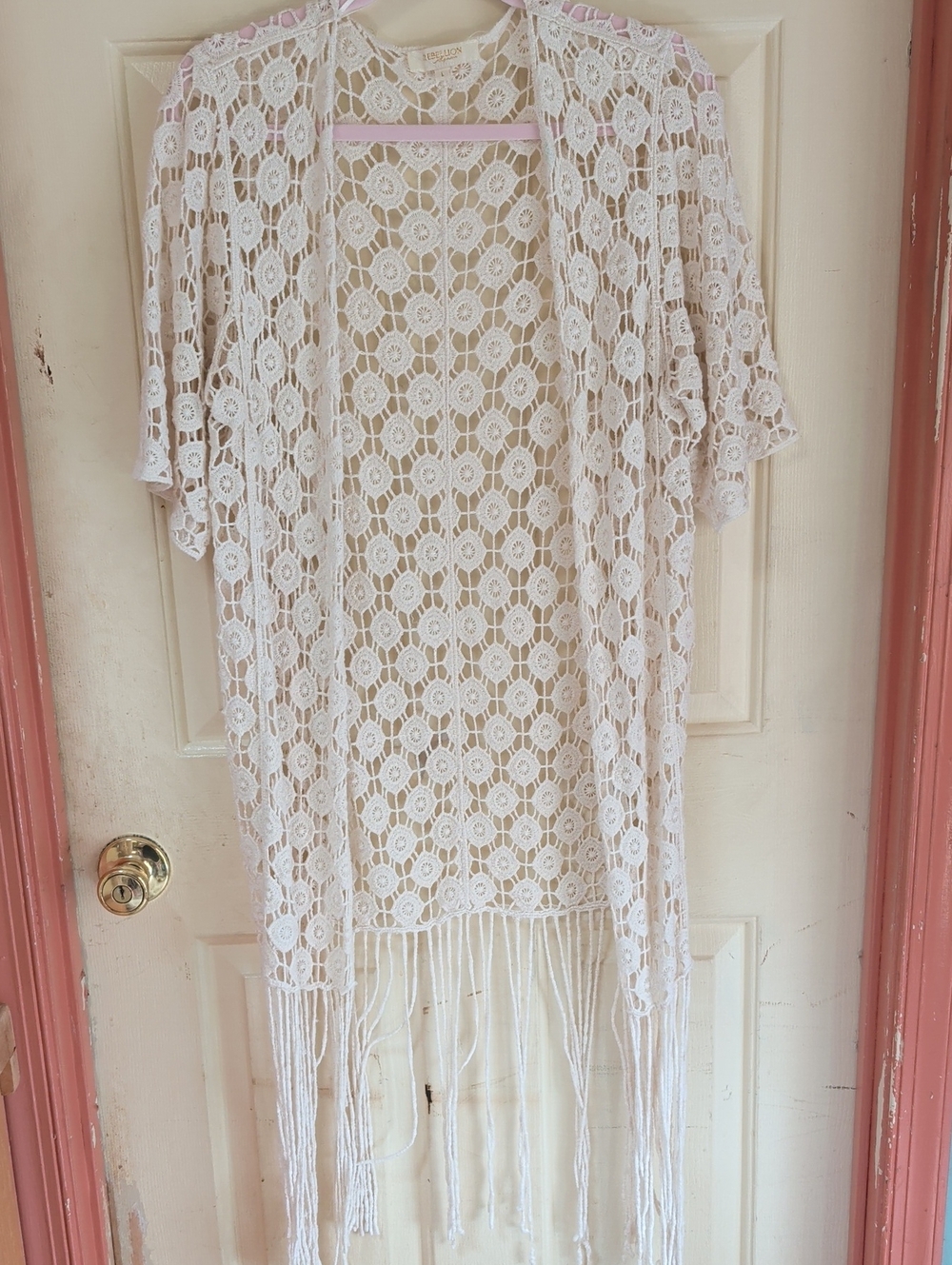 Rebellion White Crochet Fringe Kimono Cardigan